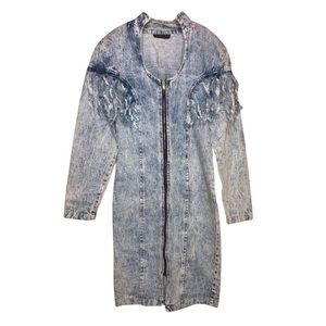 Vintage acid washed fringe full zipper long sleeve Denim